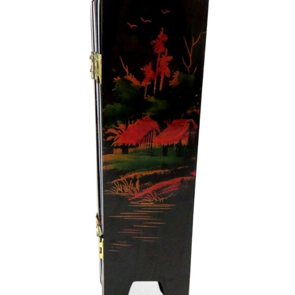 Geisha Mini FOLDING SCREEN Black Lacquer 6 Panel Asian Women Vintage - Picture 11 of 12